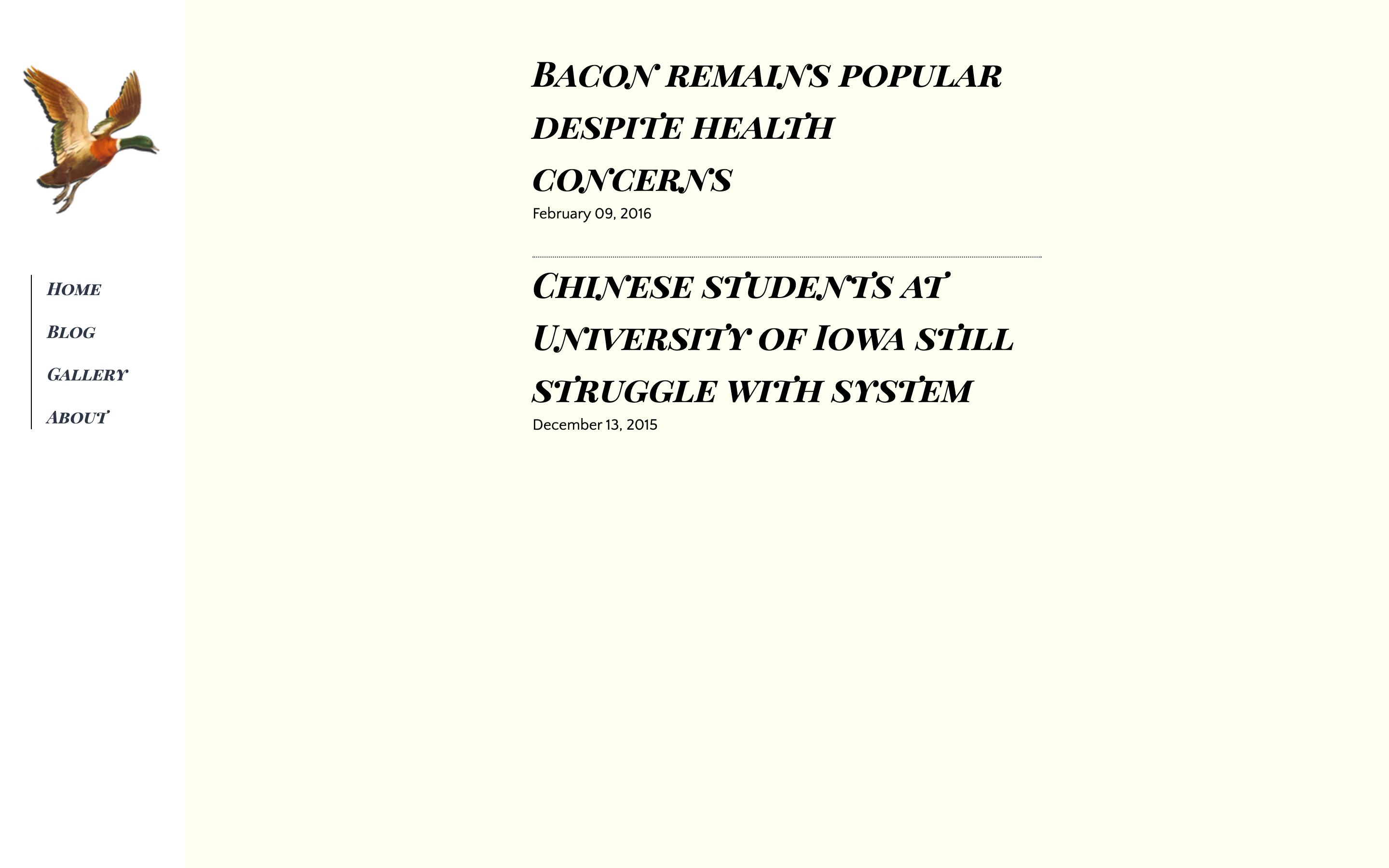 Personal blog layout demo screen
